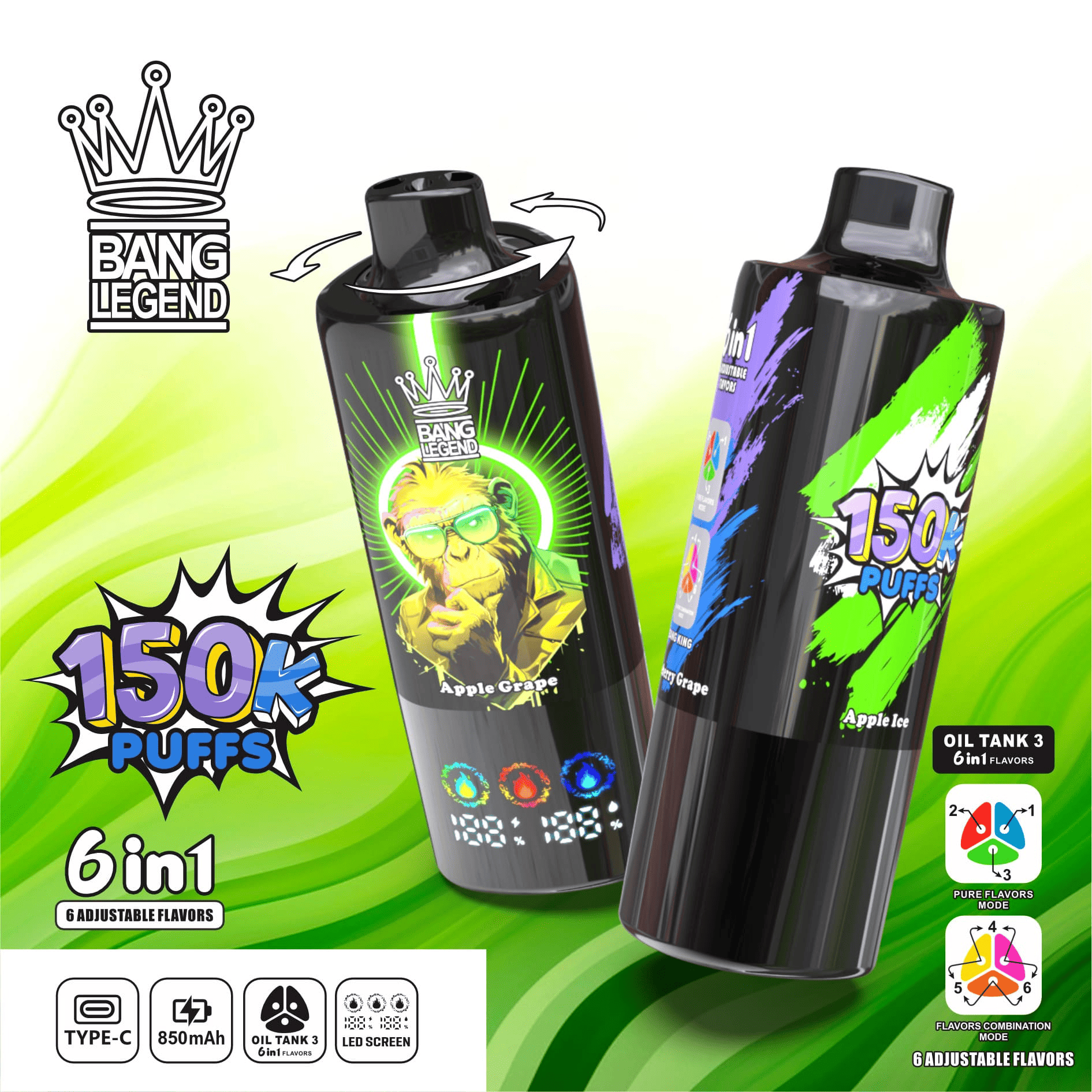 Bang Legend 150k Apple Ice/Apple Grape/Blueberry Grape