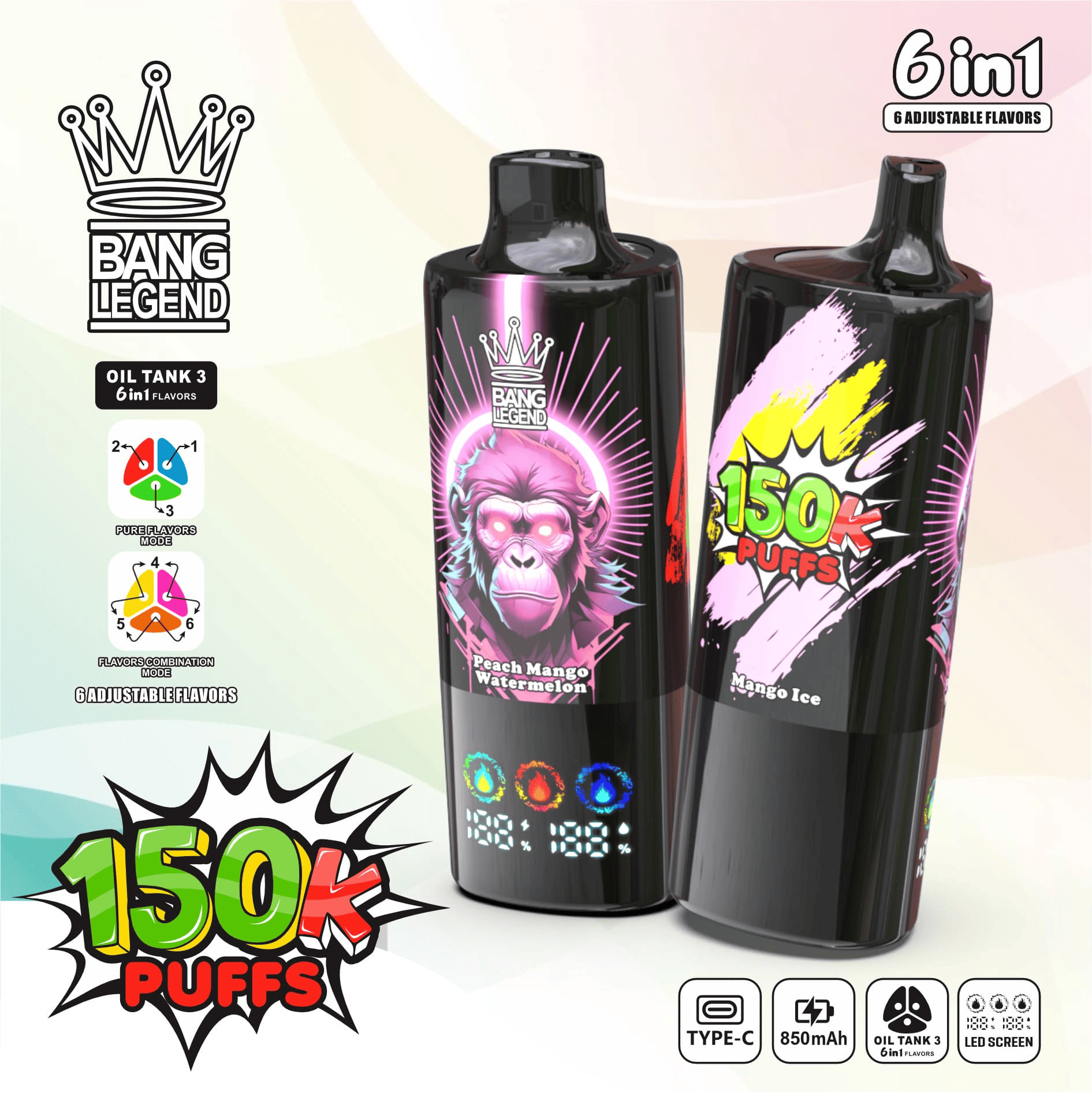 Bang Legend 150k Mango Ice/Peach Mango Watermelon/Gummy Bear