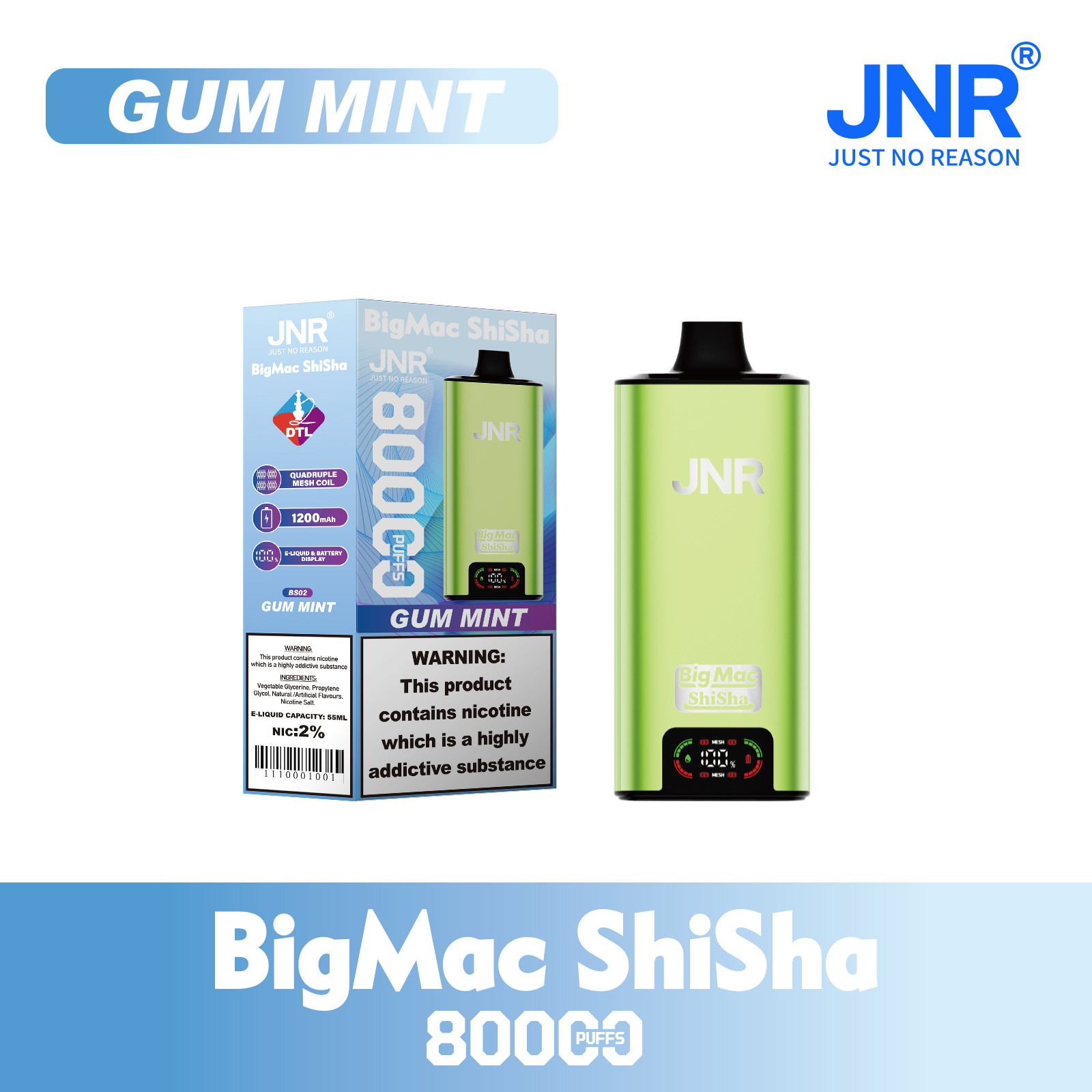 JNR Big Mac Shisha 80000 Gum Mint