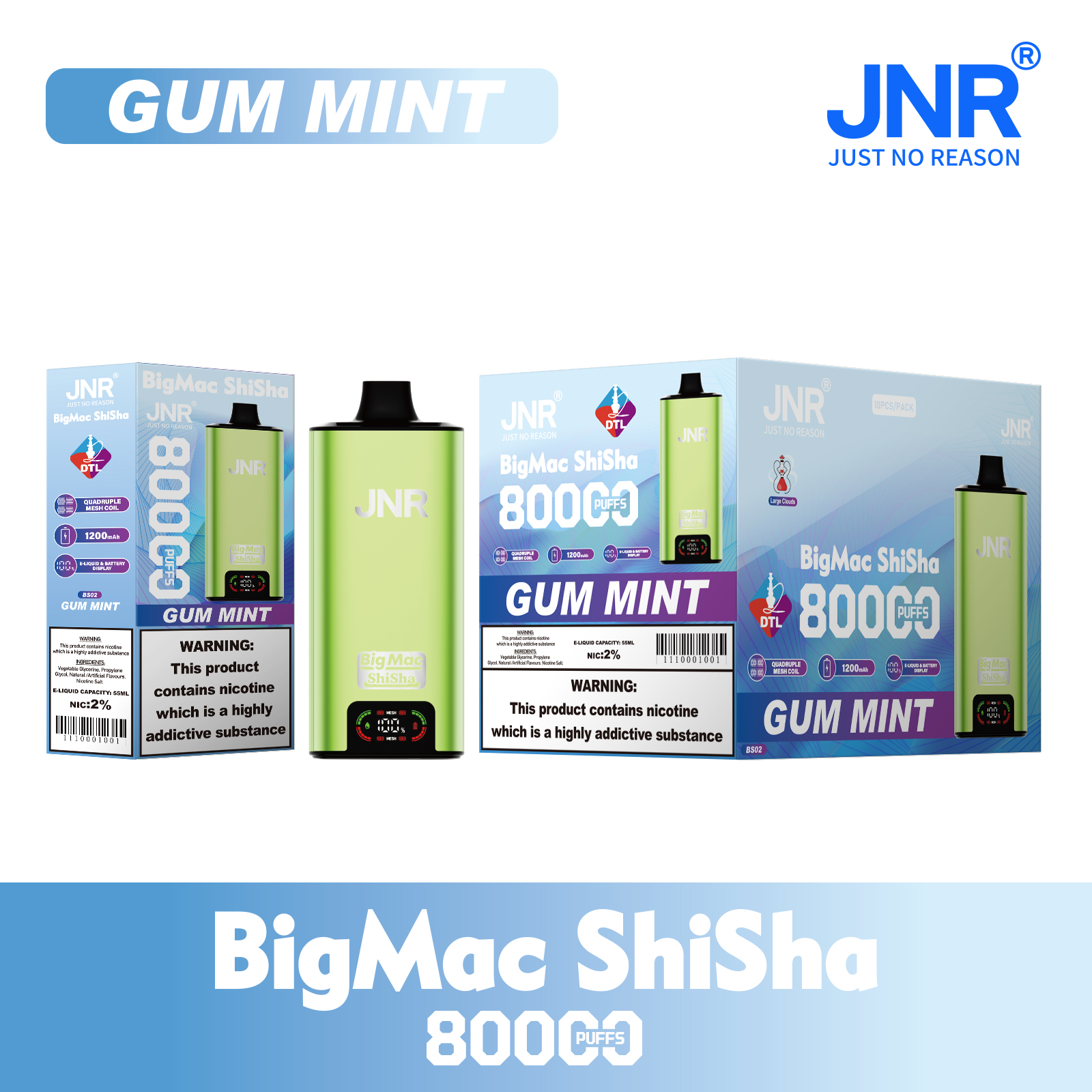 JNR Big Mac Shisha 80000 Gum Mint