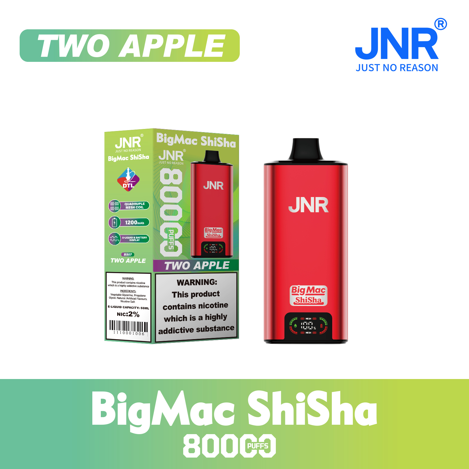 JNR Big Mac Shisha 80000 Two Apple