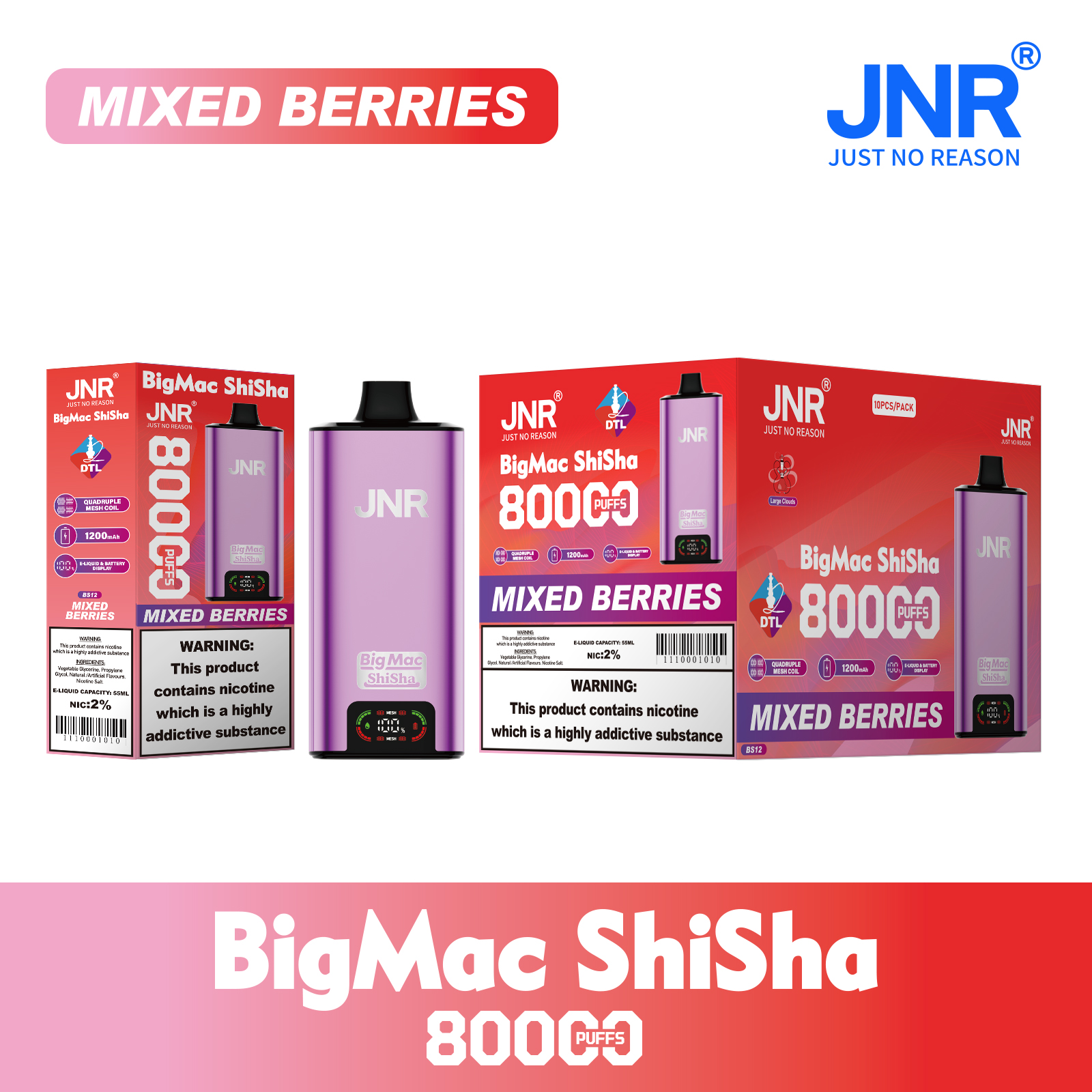 JNR Big Mac Shisha 80000 Mixed Berries
