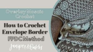Beautiful mosaic crochet design featuring Juniper and Oakes branding.