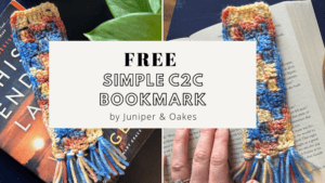 Handcrafted multicolor crochet bookmark on open book.
