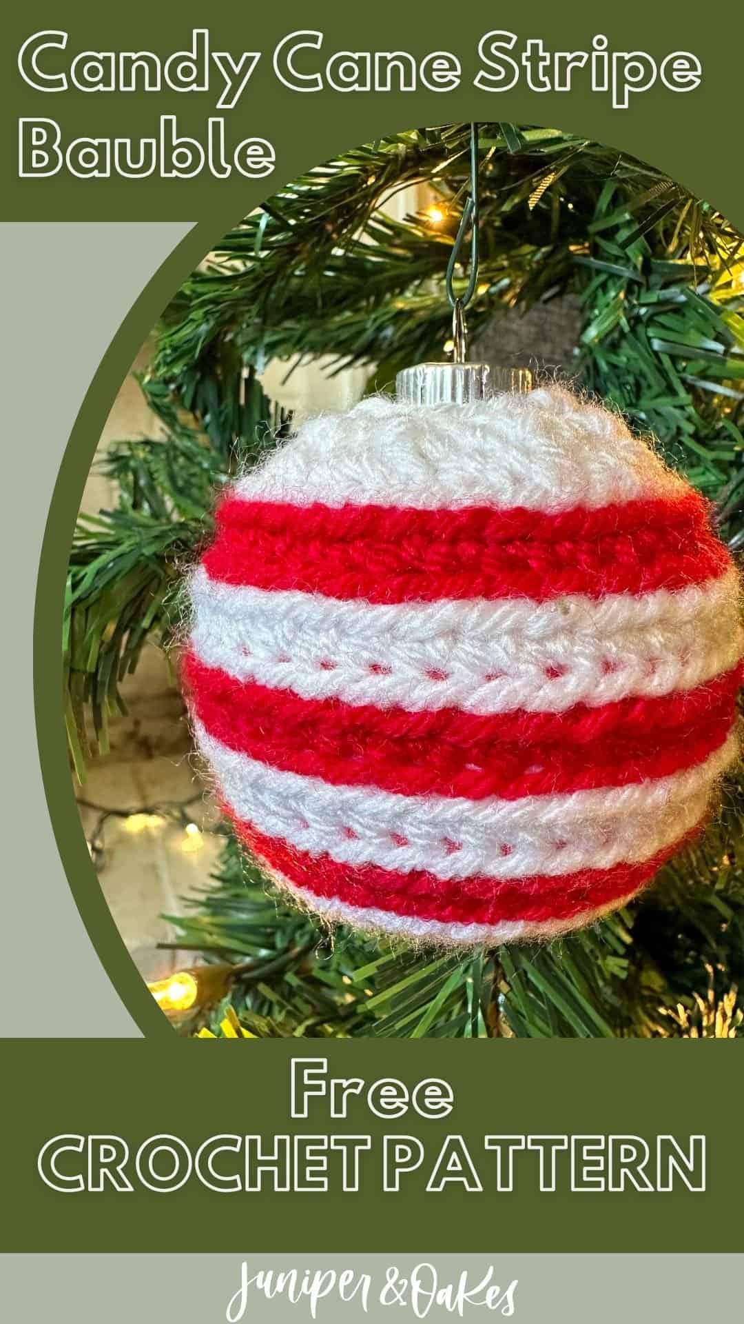 candy cane stripe bauble free crochet pattern by juniper and oakes