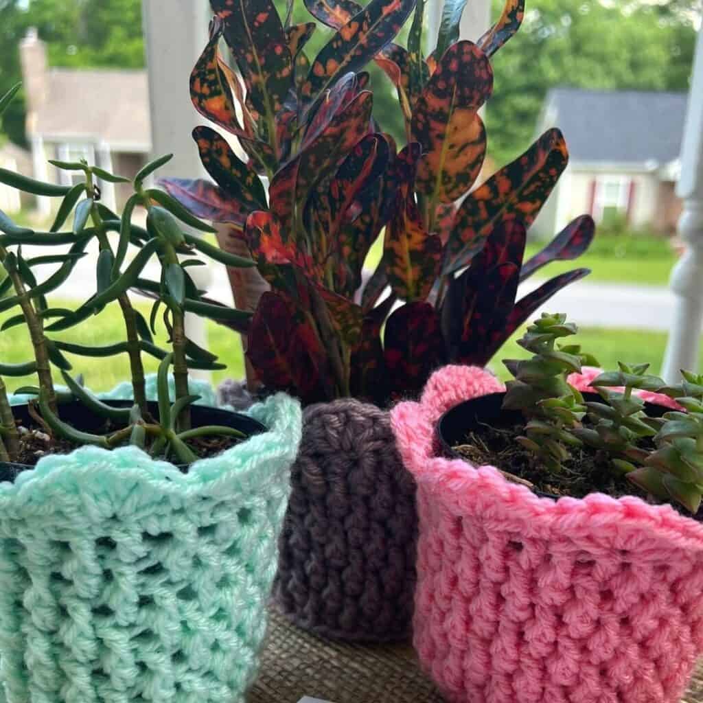 Cozy Alpine Plant Pot Cover. Free Crochet Pattern by Juniper and Oakes