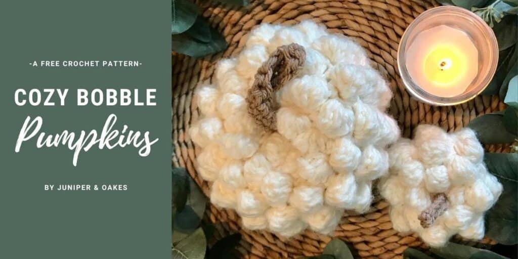Crochet pumpkin decorations with soft, chunky bobbles for fall decor. Perfect for cozy, handmade sea.