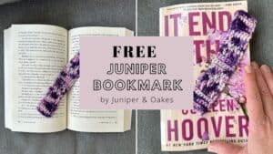 Bookmark with purple and white floral design for Juniper & Oakes books.