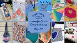 Colorful crochet and craft projects from Juniper & Oakes, showcasing creative corner-to-corner desig.