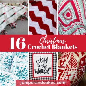 Beautiful handmade Christmas crochet blanket with red and white zigzag pattern. Perfect for holiday.