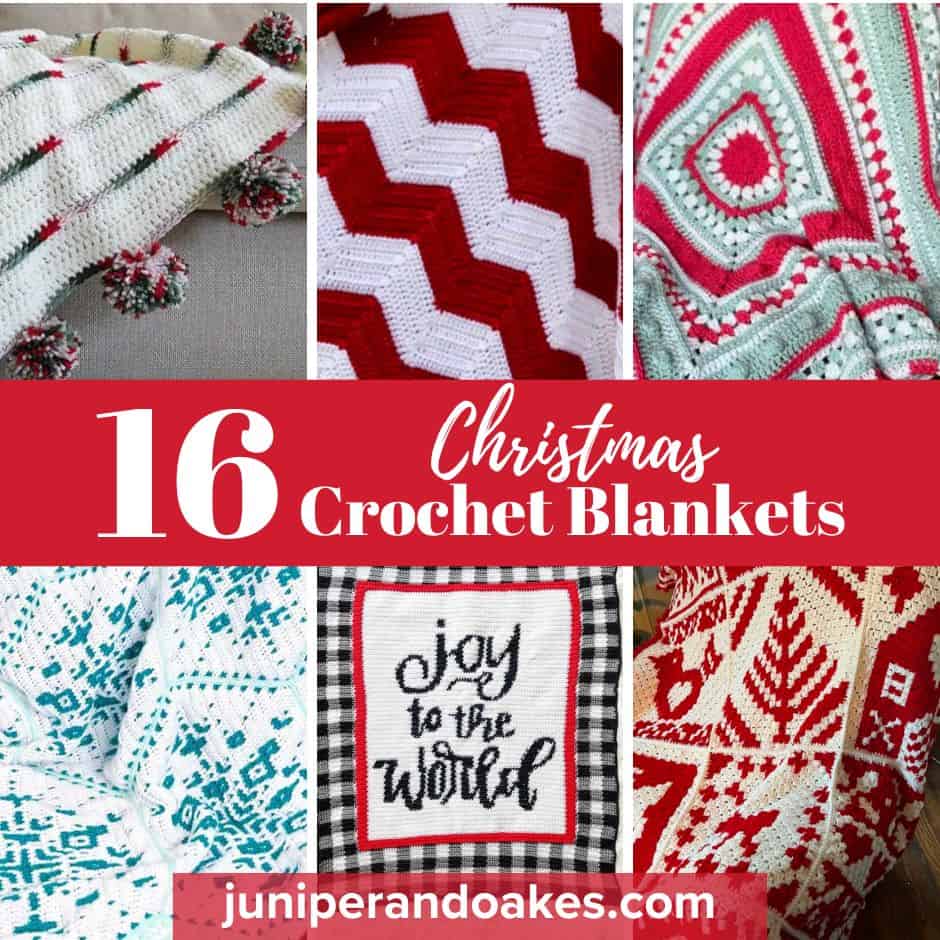 Collage featuring 6 of 16 Christmas Crochet Blankets