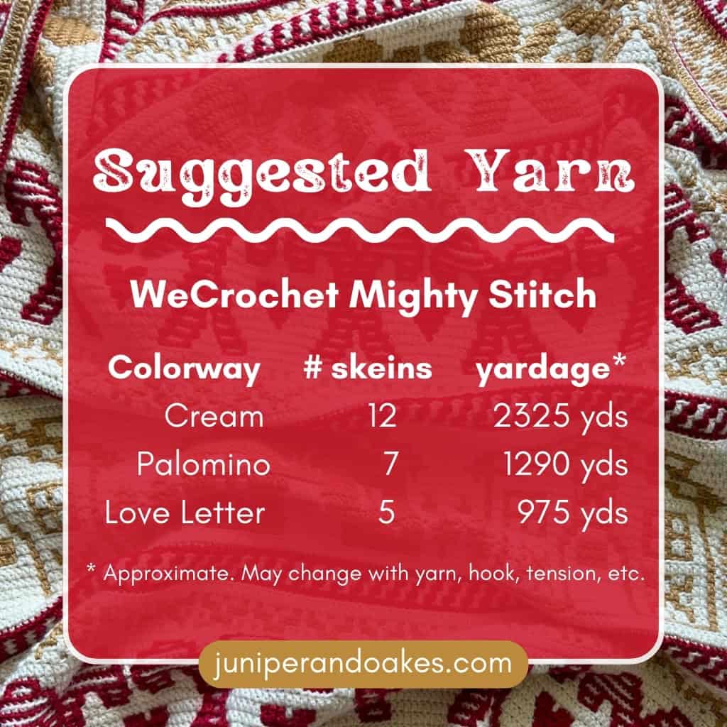 Suggested Yarn and yardage for the Mosaic Crochet Gingerbread Blanket
