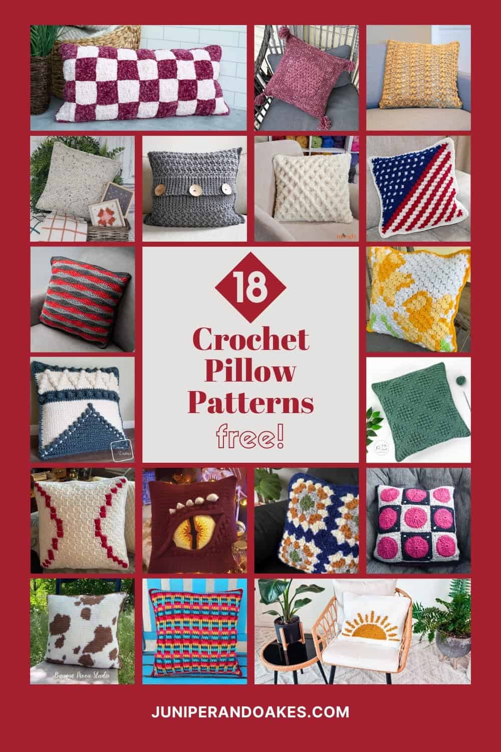Crochet Pillows Free Patterns - Pin Image featuring Photos of the Patterns in the collection