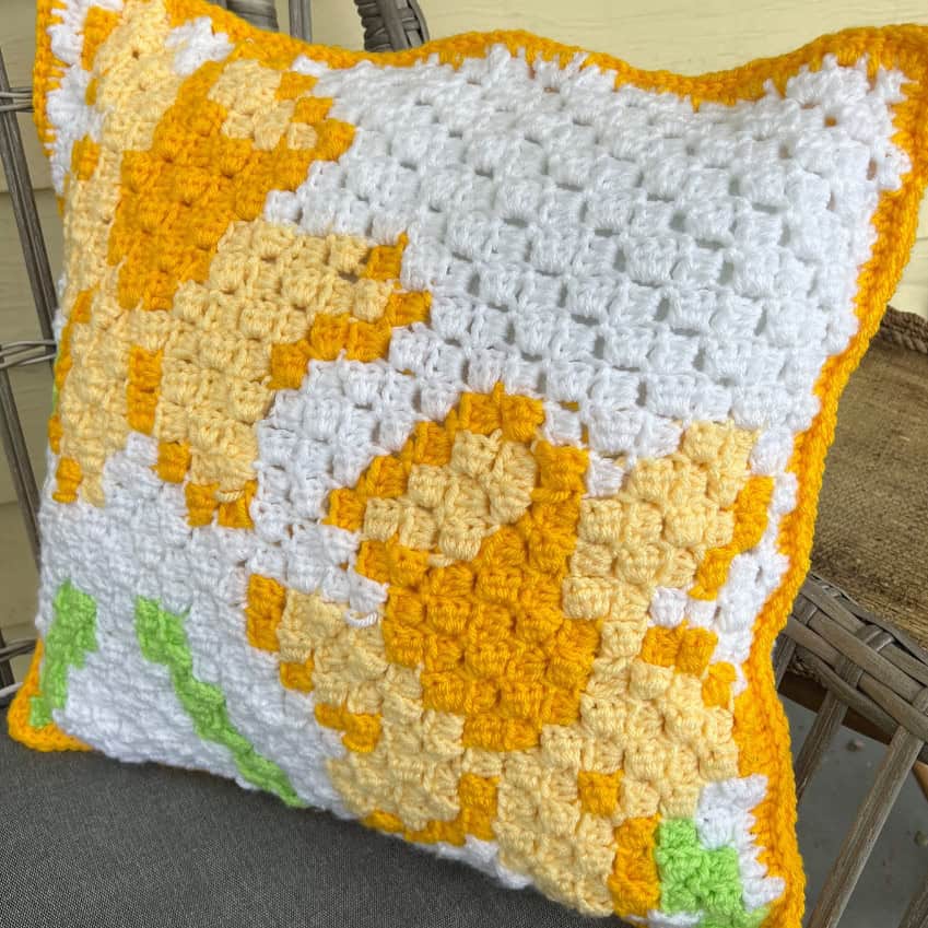 Daffodil C2C crochet pillow by Juniper & Oakes