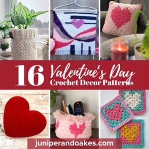 Crochet Valentine's Day heart pillow, perfect for romantic home decor.