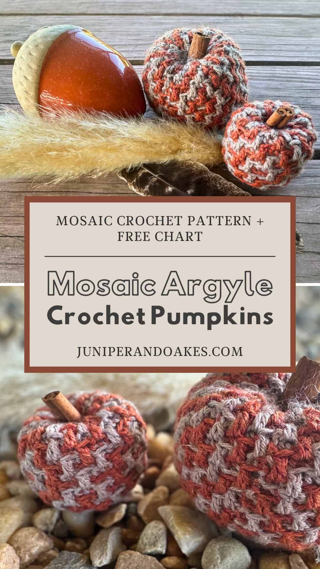 Mosaic Argyle Crochet Pumpkins (Pinterest Pin)