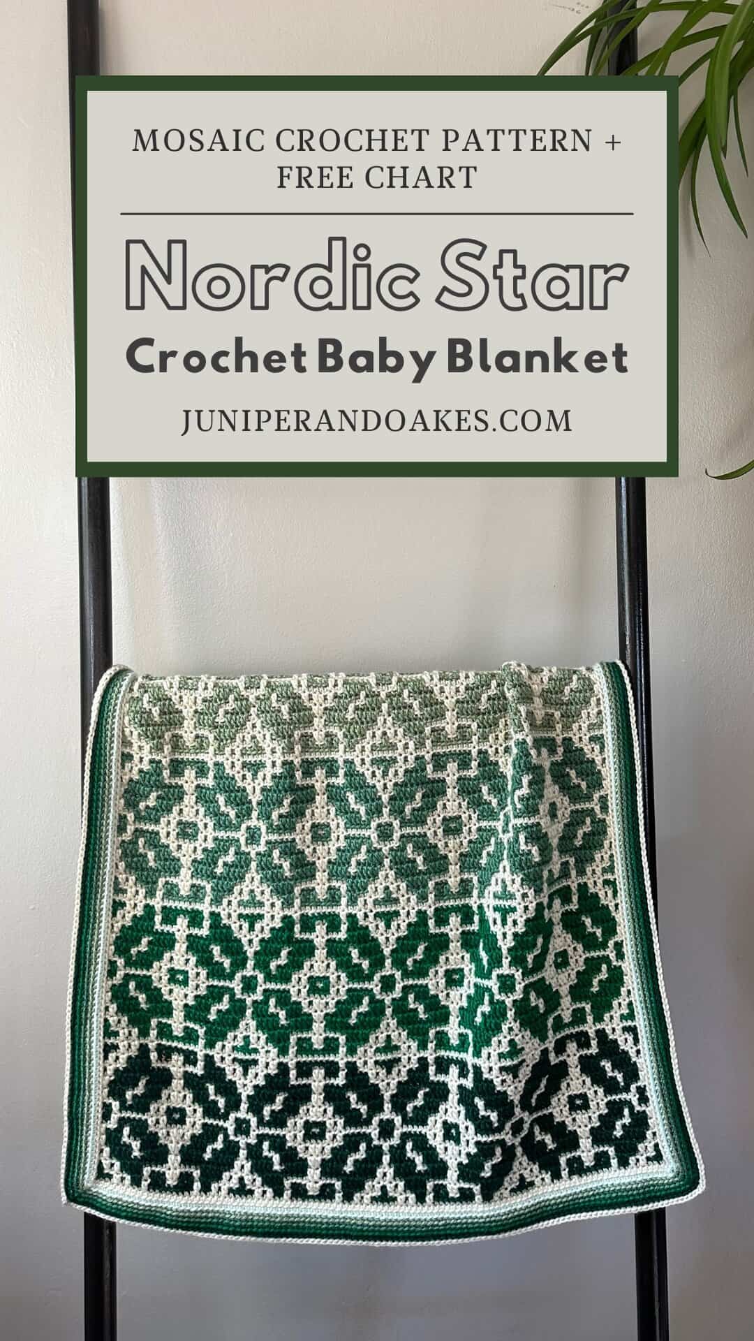 Beautiful Nordic Star crochet baby blanket displayed on a chair.