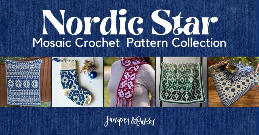 Nordic Star crochet pattern collection featuring mosaic and star designs.