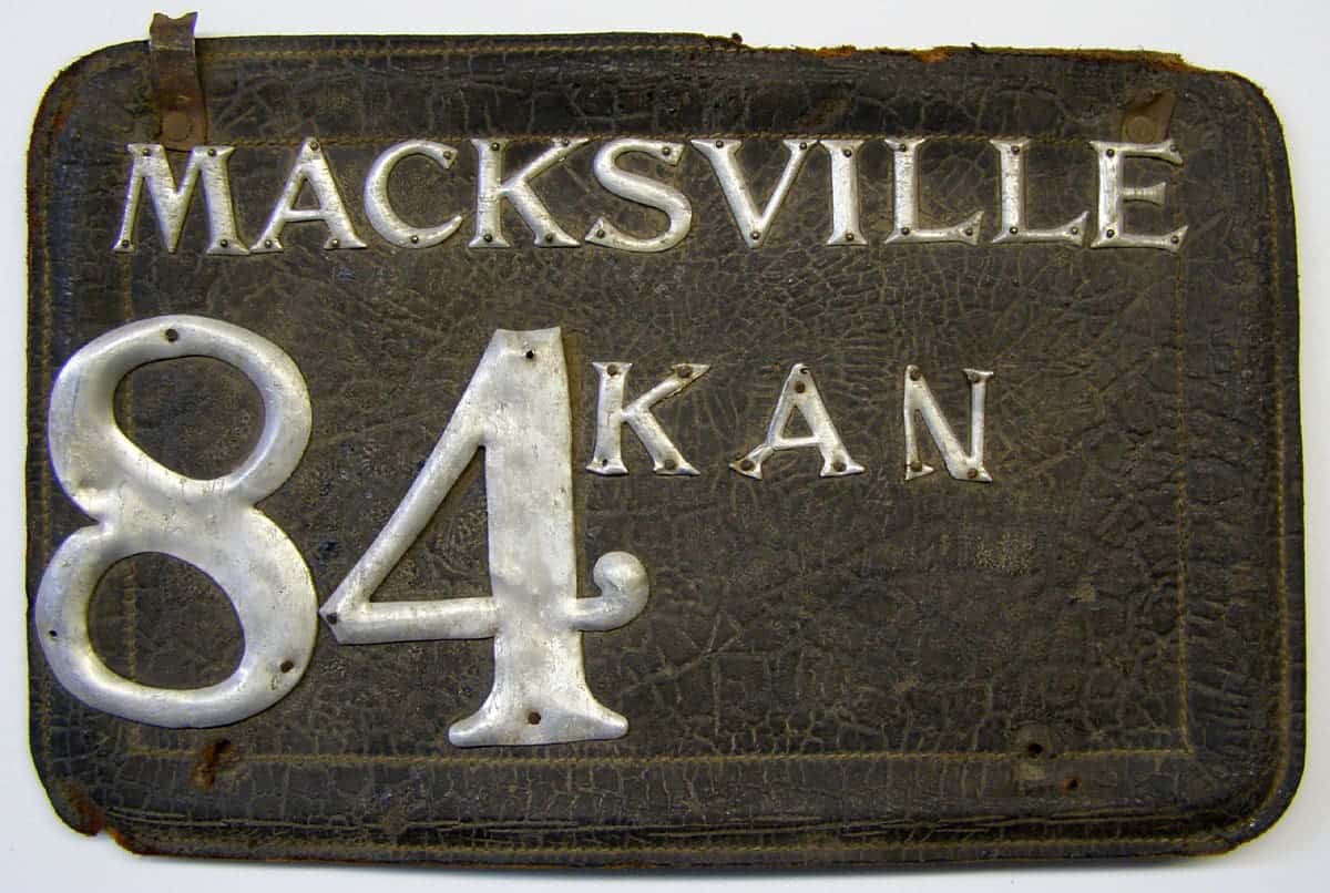 Macksville Kansas pre-state license plate #84.