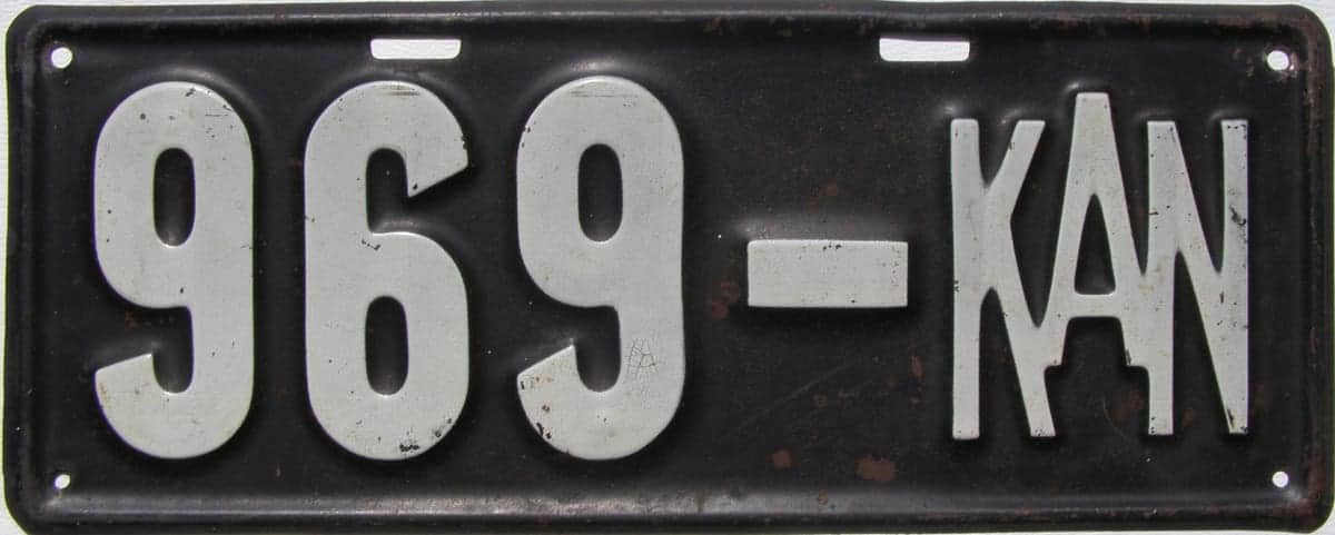 Kansas 1914 car license plate #969.