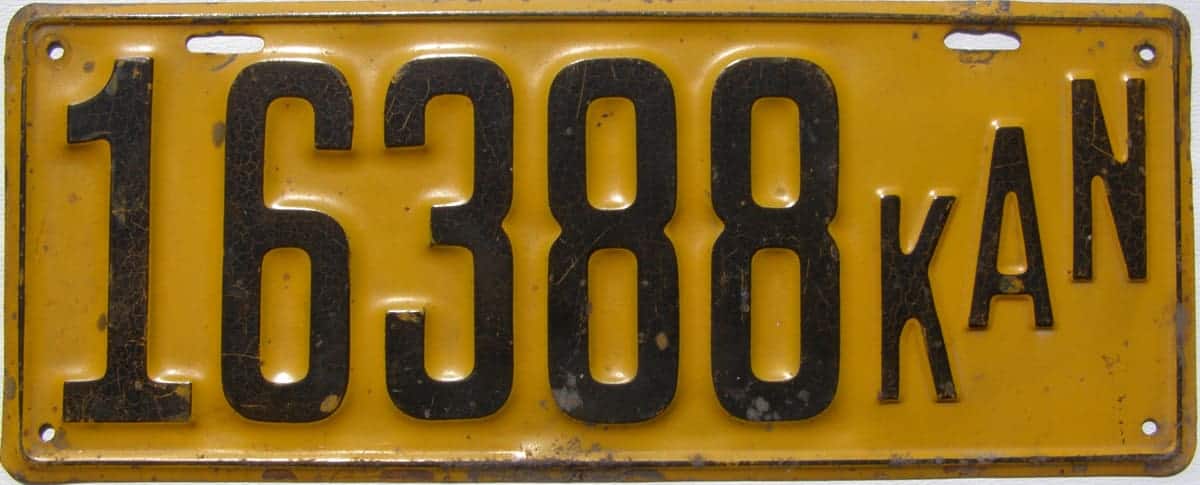 Kansas 1915 car license plate #16388.