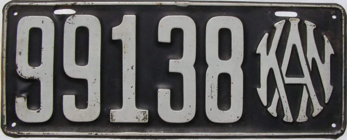 Kansas 1916 car license plate #99138.