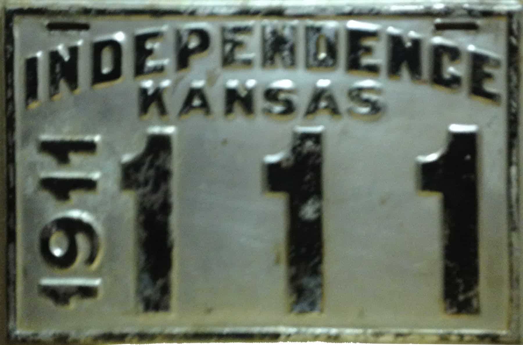 1911 Independence, Kansas pre-state license plate #111.