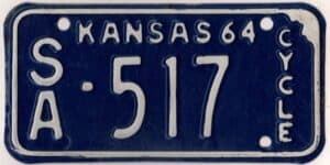 Kansas 1964 motorcycle license plate Saline county #SA-517