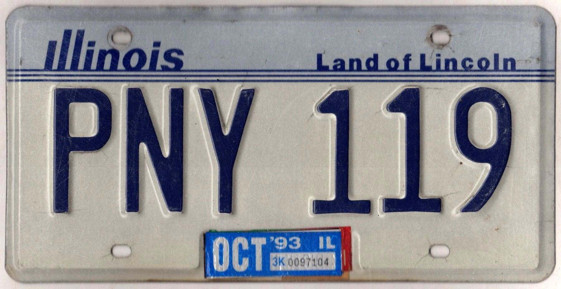 Illinois 1993 car license plate #PNY-119