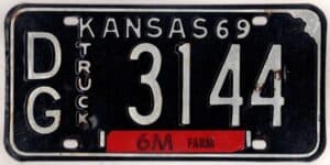 Kansas 1969 truck license plate Douglas county #DG-3144