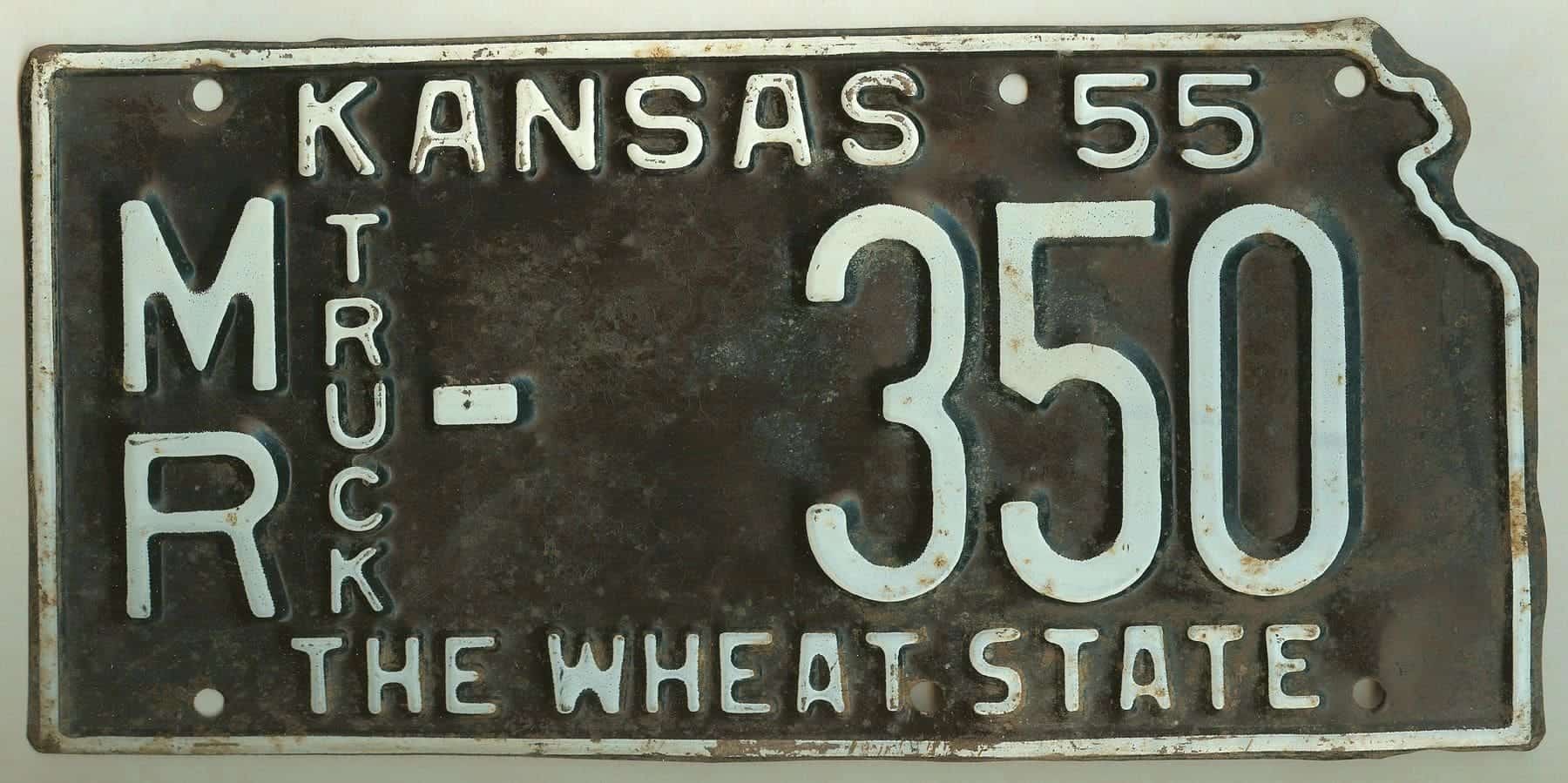 Kansas 1955 truck license plate Morris county #MR-350