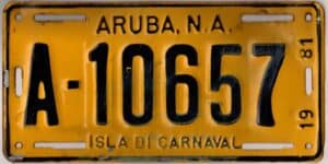 Aruba Netherlands Antilles 1981 car license plate #A-10657