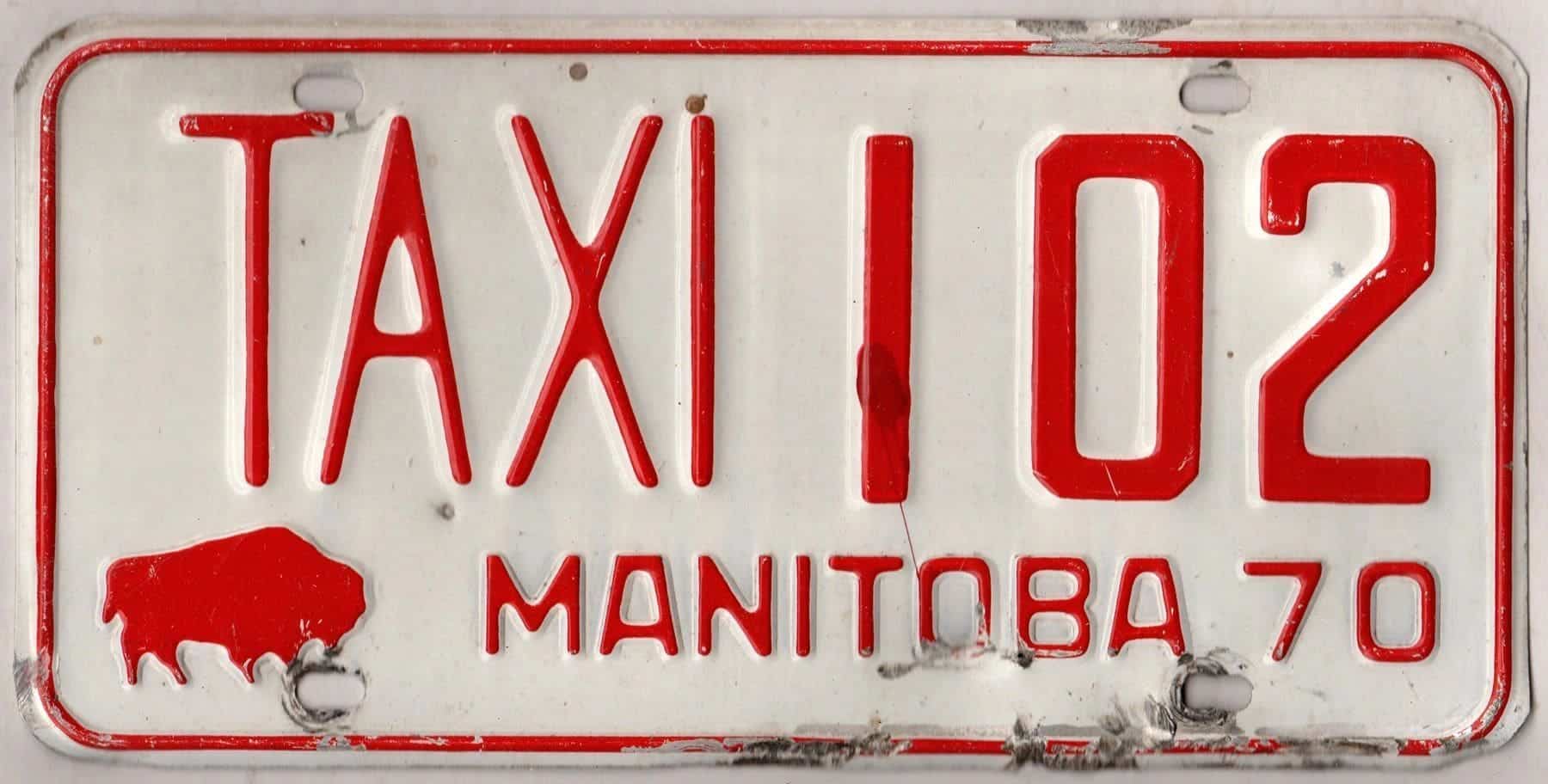 Canada Manitoba 1970 Taxi license plate #102