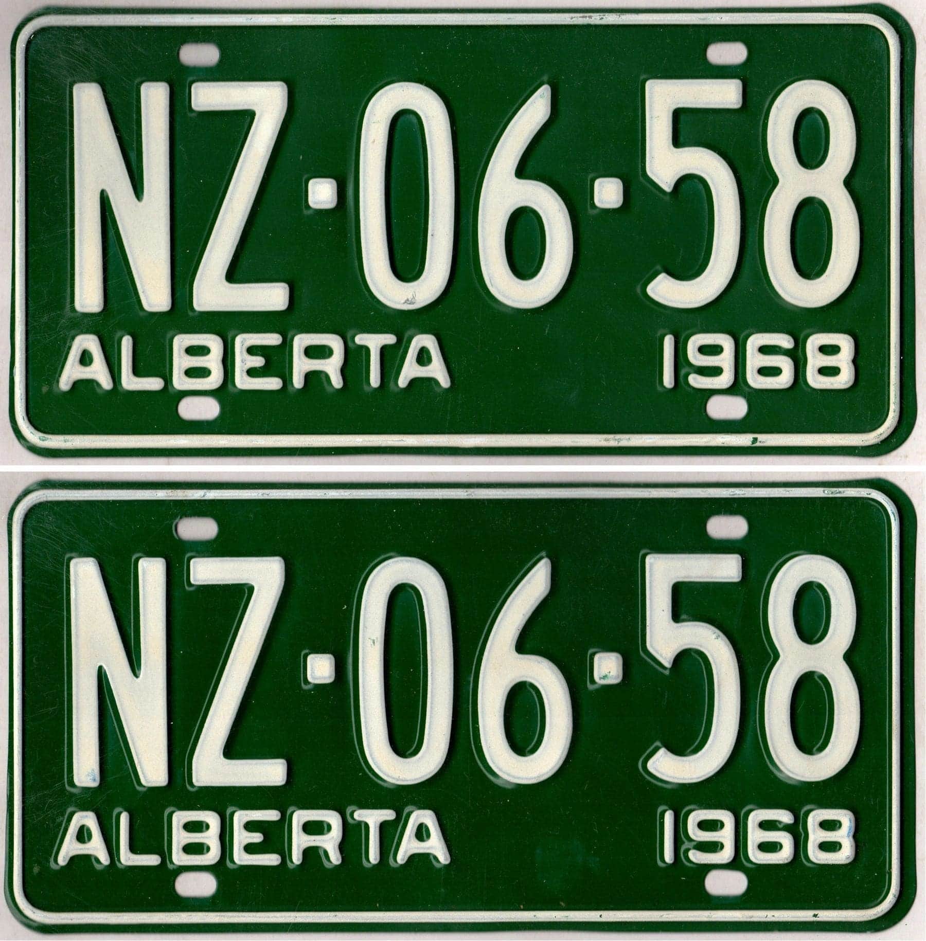 Canada Alberta 1968 car license plate pair #NZ-06-58