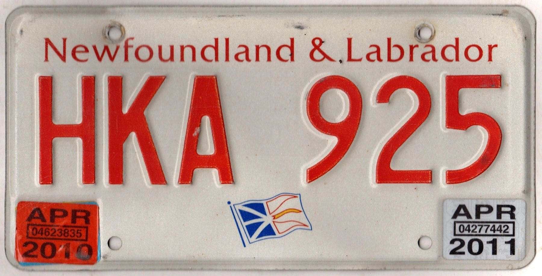 Canada New Foundland & Labrador 2010 2011 car license plate #HKA-925
