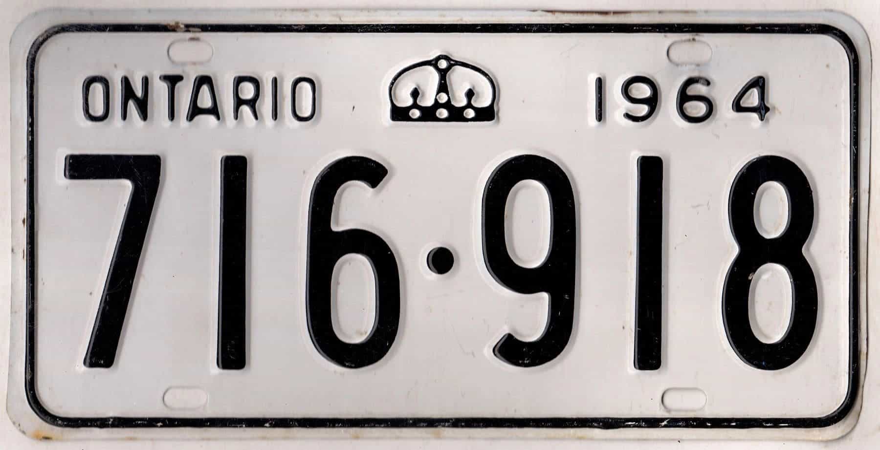 Canada Ontario 1964 car license plate #716-918