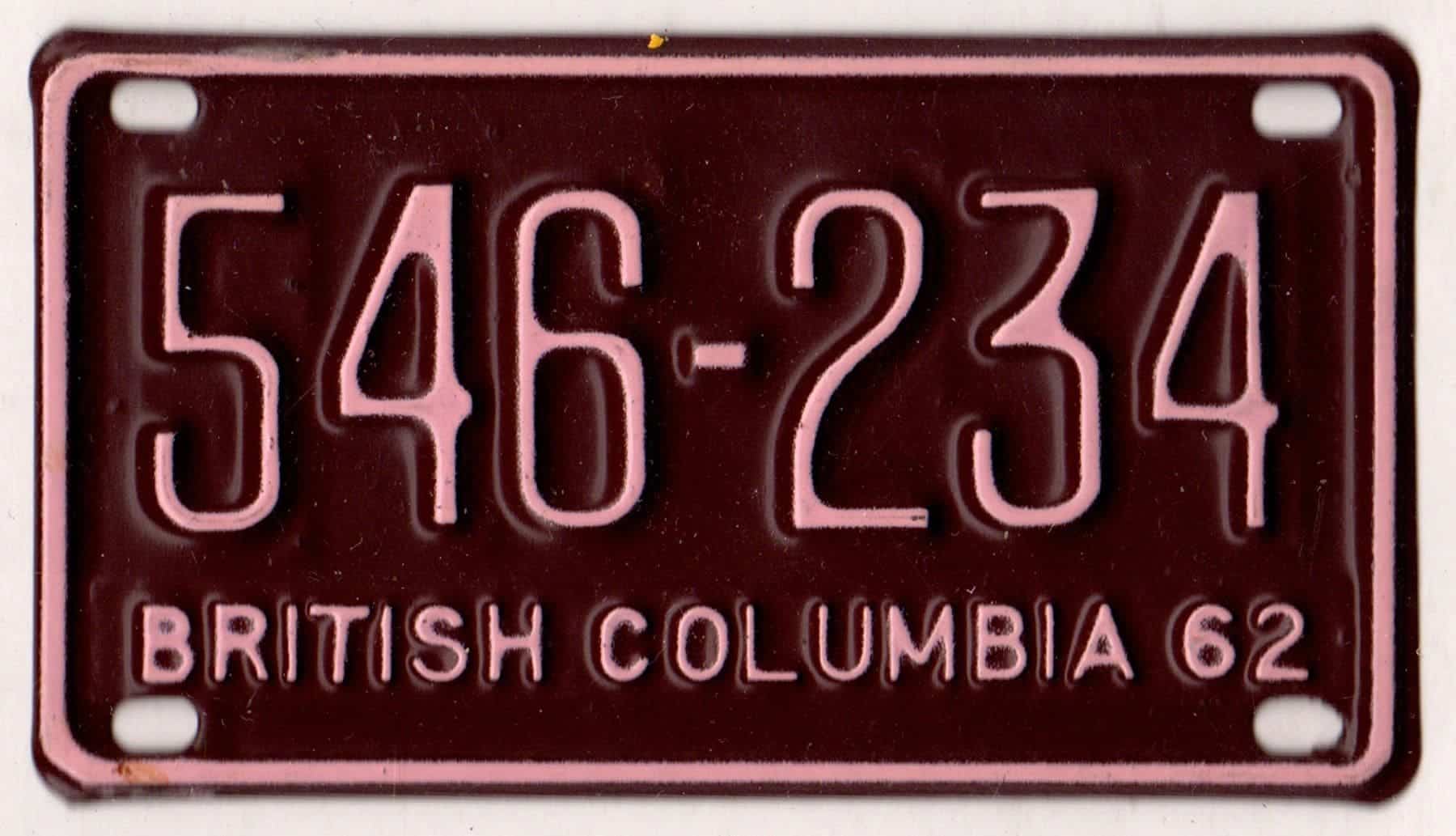 Canada British Columbia 1962 mini license plate