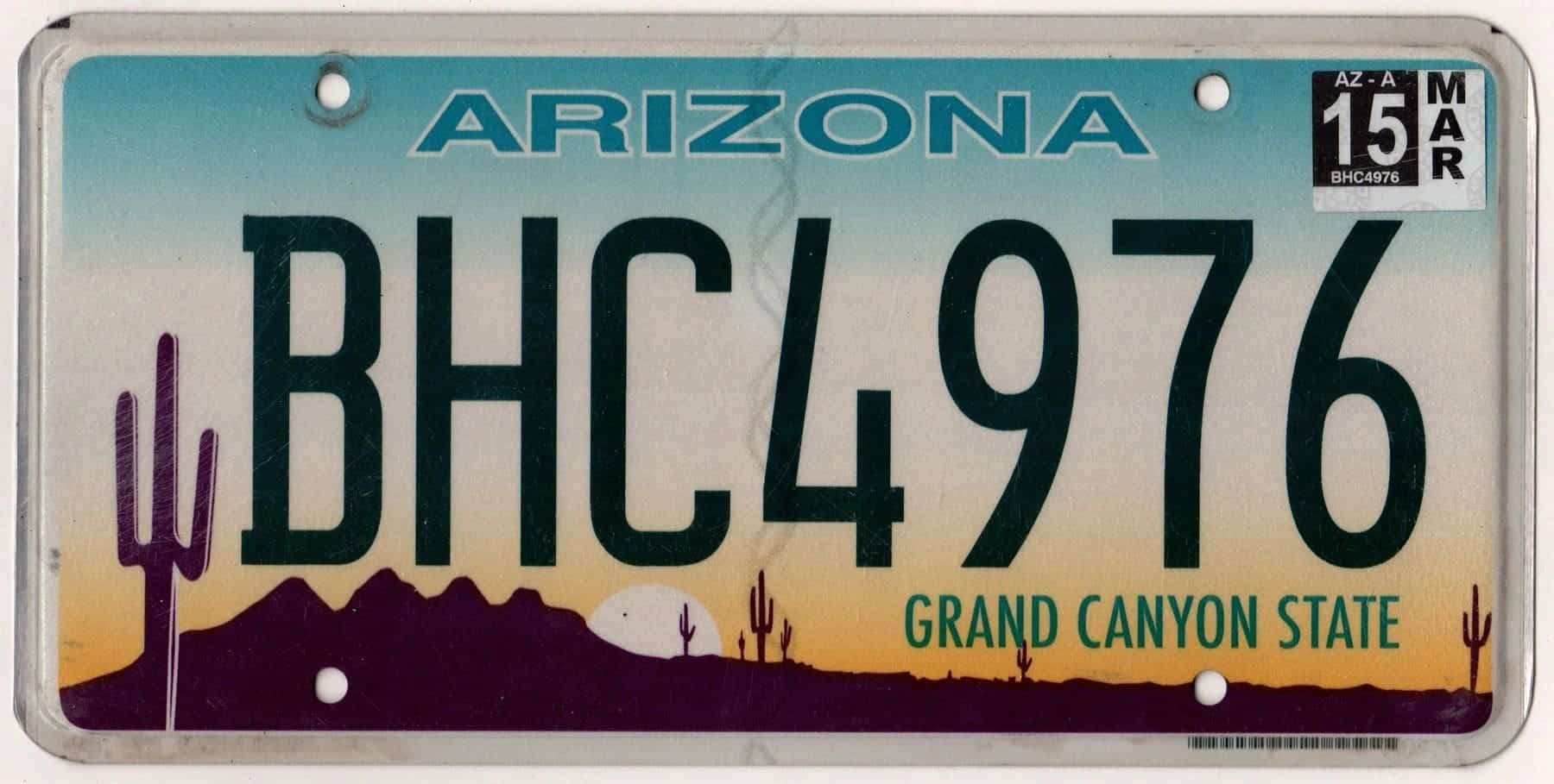 Arizona 2015 car license plate #BHC4976