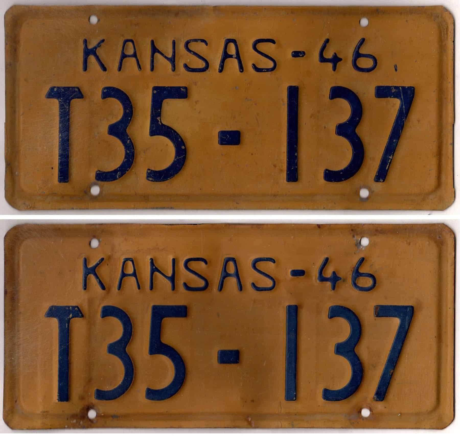 Kansas 1946 truck license plate pair Ford county #T35-137