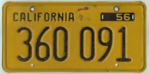 California 1956 trailer license plate #360-091