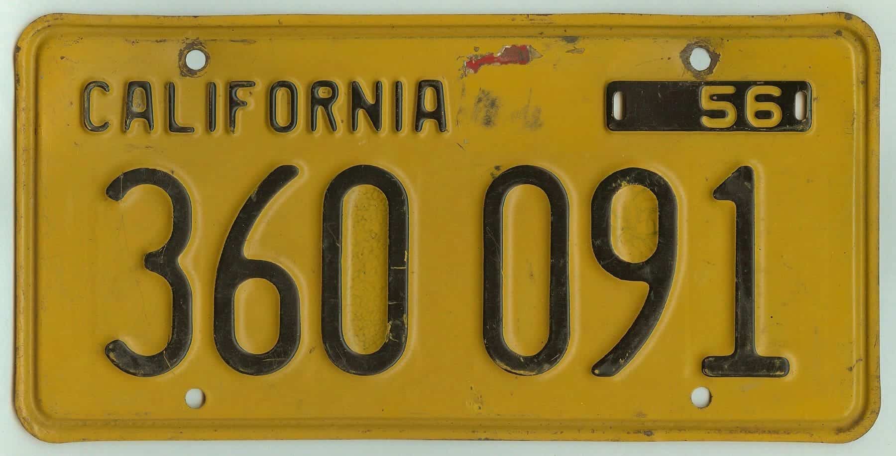 California 1956 trailer license plate #360-091