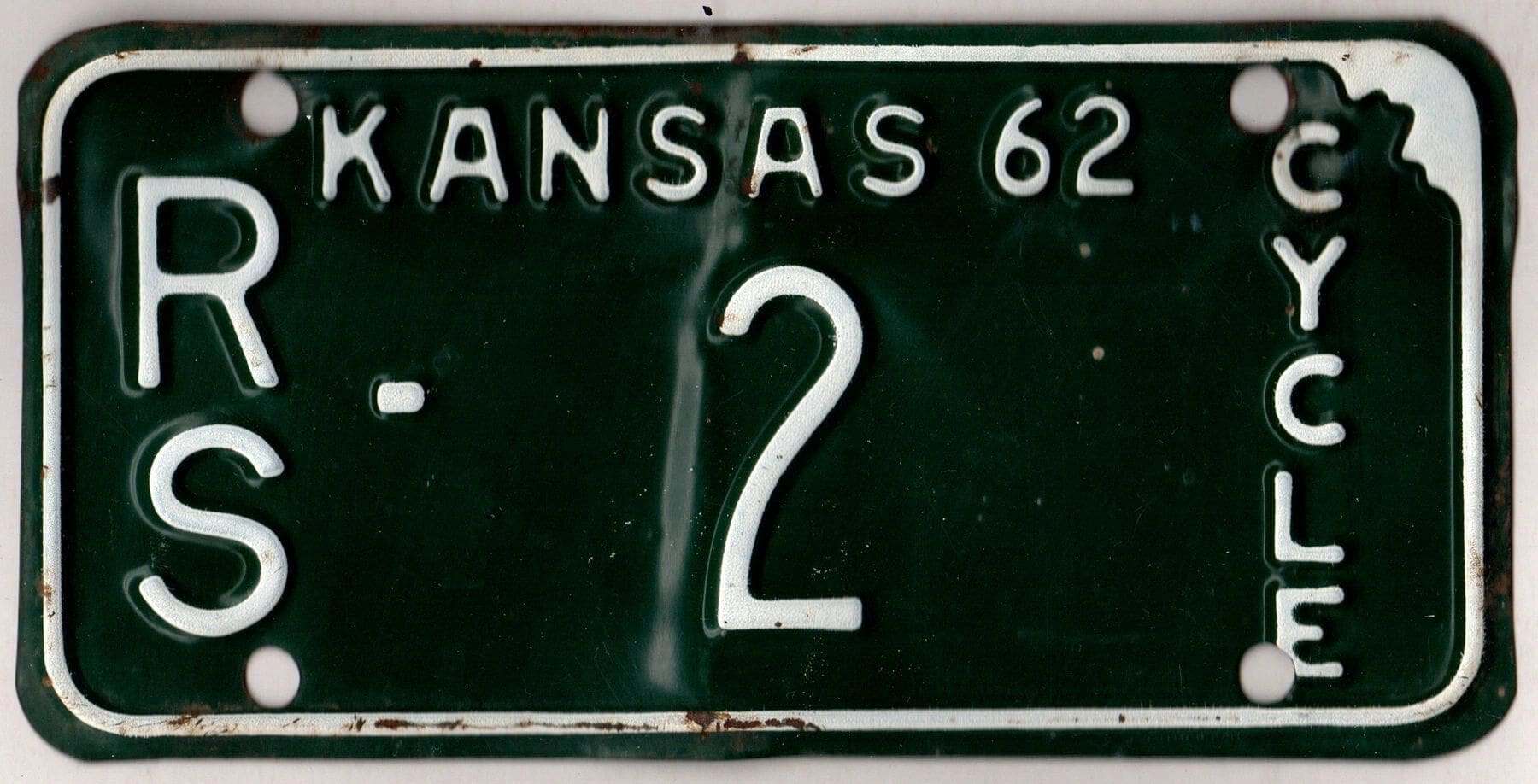 Kansas 1962 motorcycle license plate Russell county #RS-2
