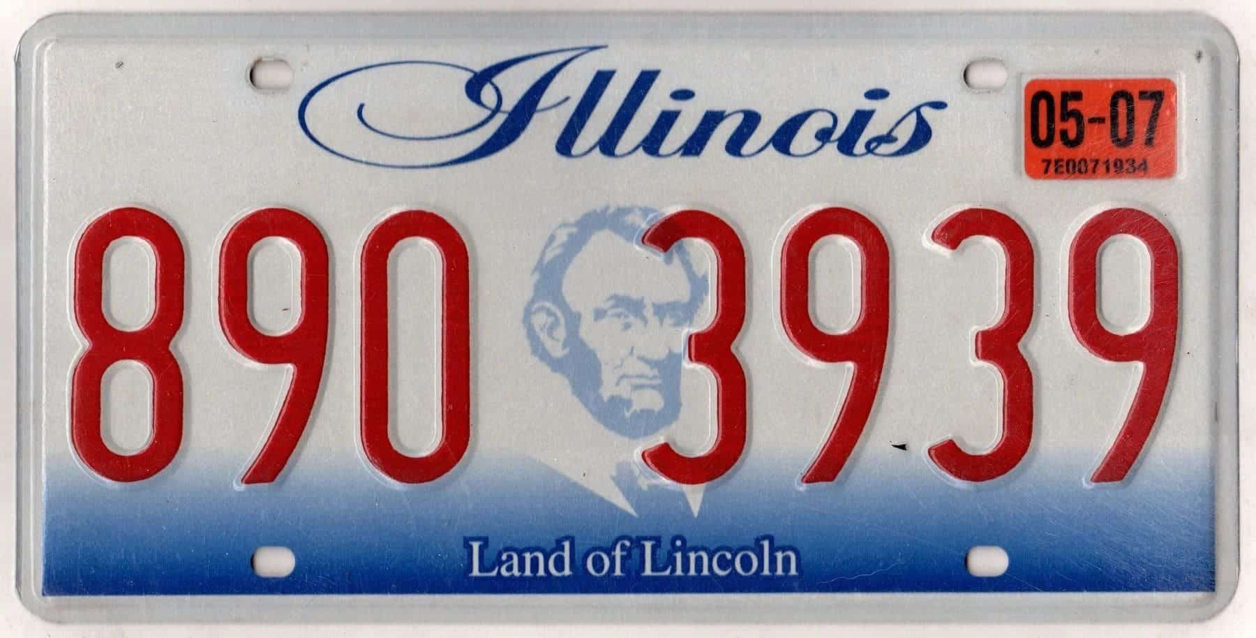 Illinois 2007 car license plate #890-3939