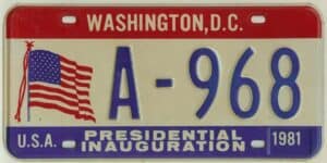 District of Columbia 1981 Inaugural license plate #A-968