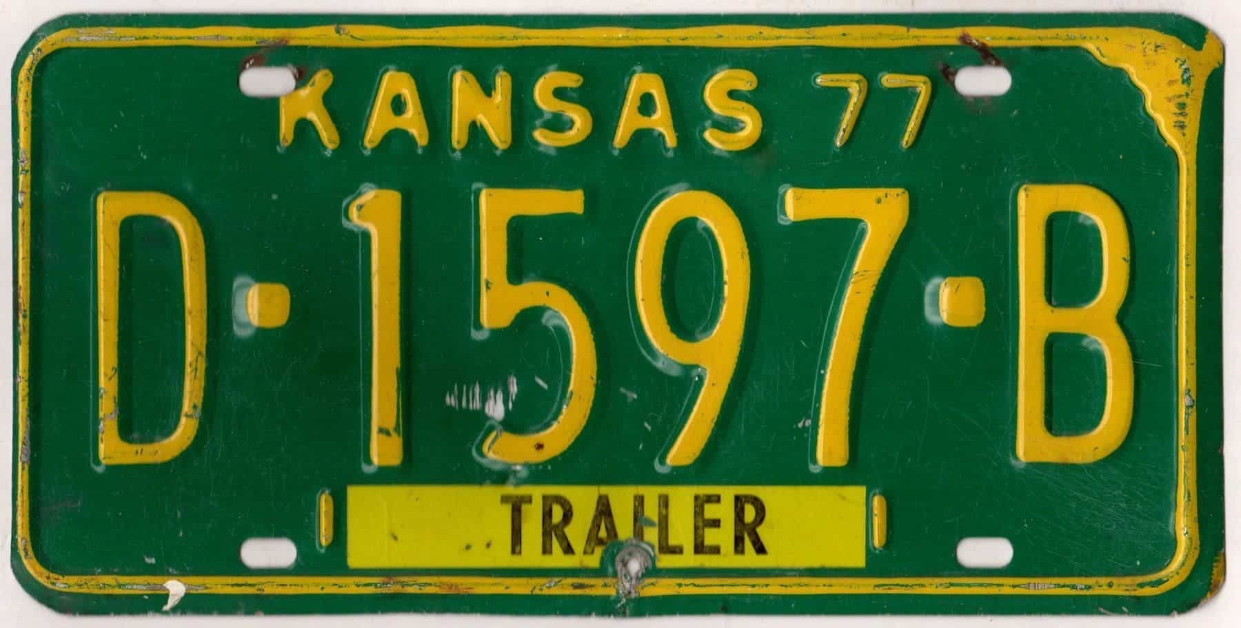 Kansas 1977 dealer trailer license plate #D-1597-B