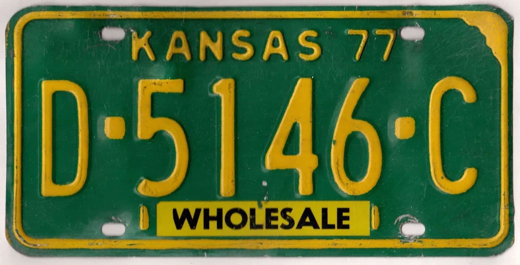 Kansas 1977 wholesale dealer license plate #D-5146-C