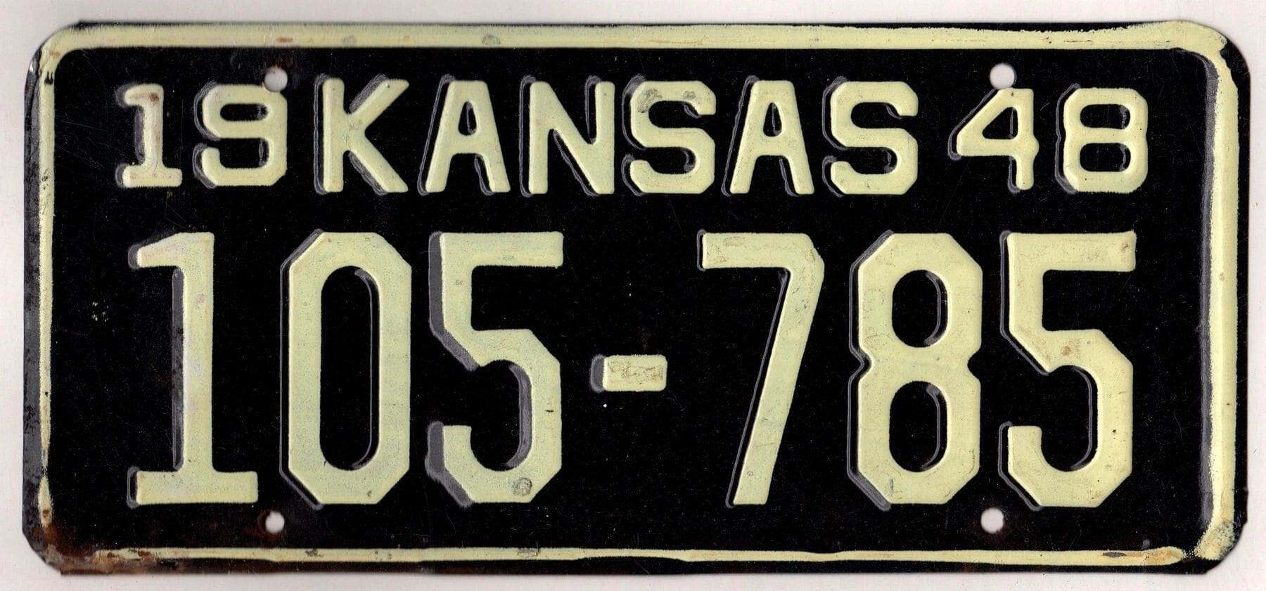 Kansas 1948 car license plate Greeley county #105-785