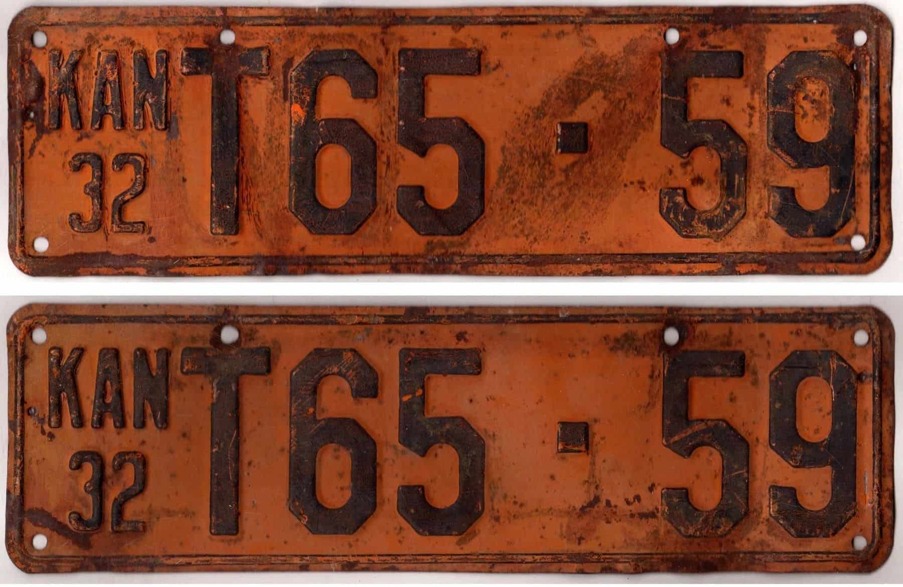 Kansas 1932 truck license plate pair Ottawa county #T65-59