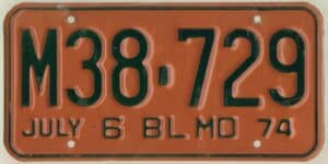 Missouri 1974 truck license plate #M38-729