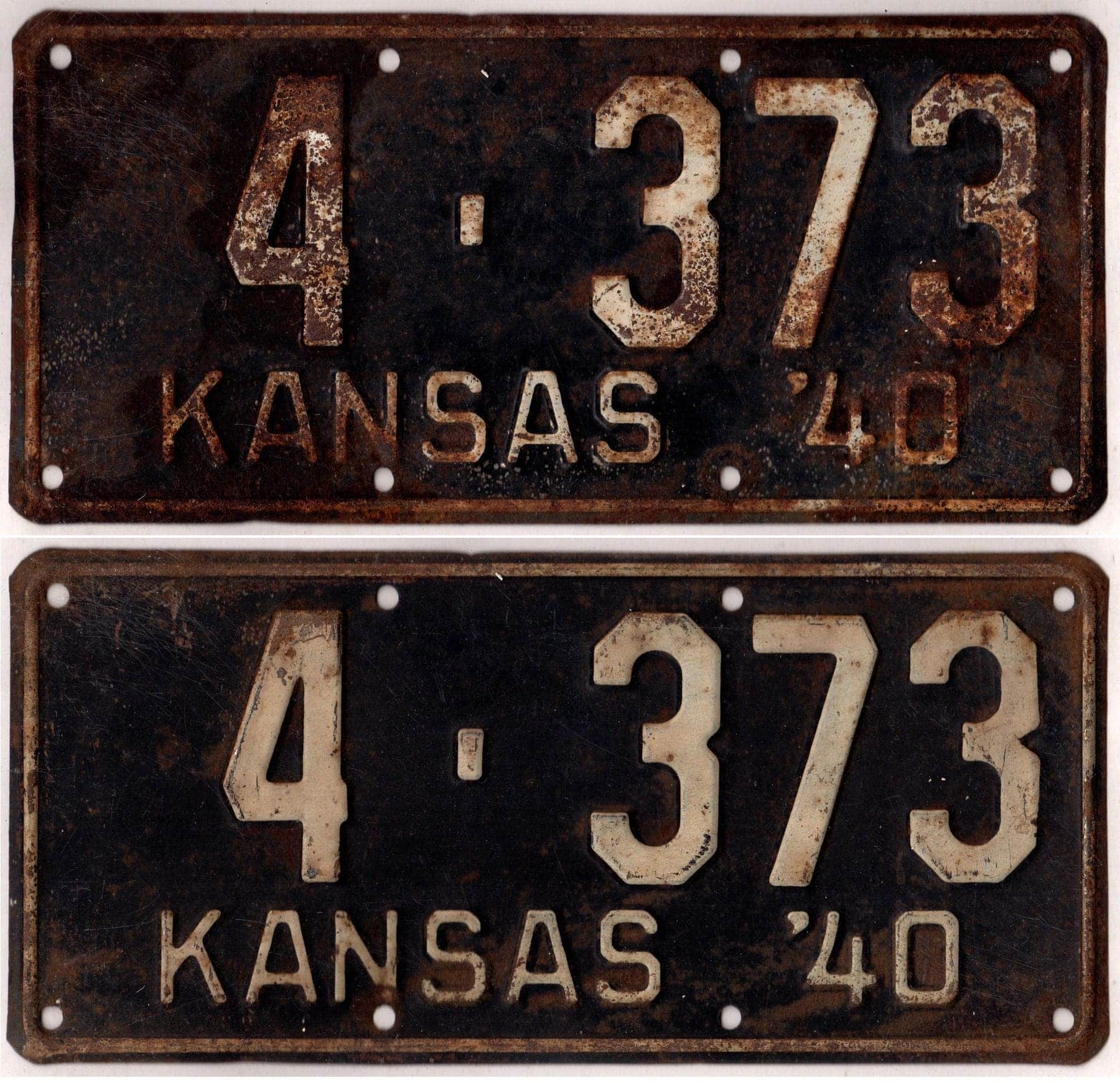 Kansas 1940 car license plate pair Crawford county #4-373